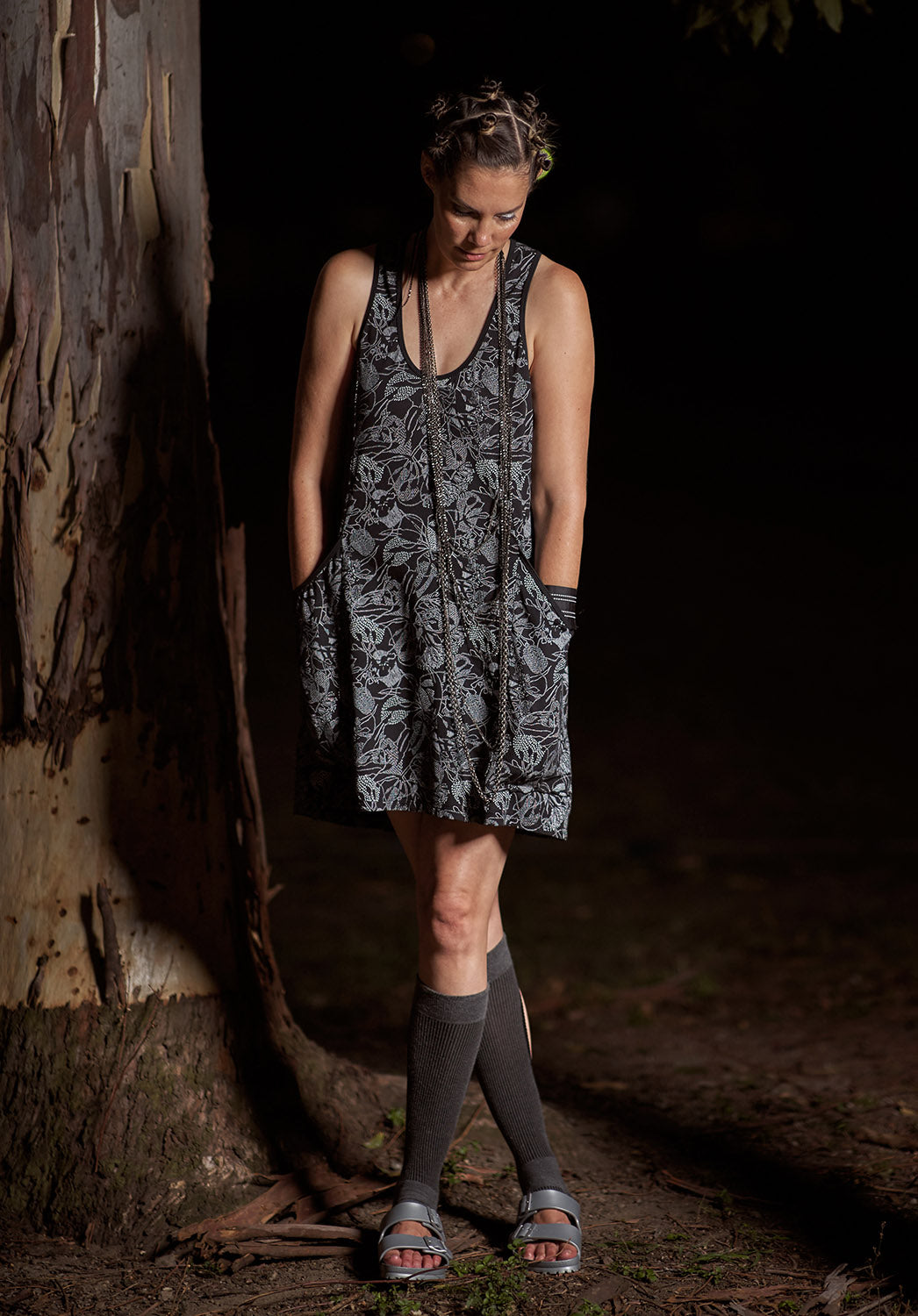Recline short dress black print Organic Cotton Dresses Australia
