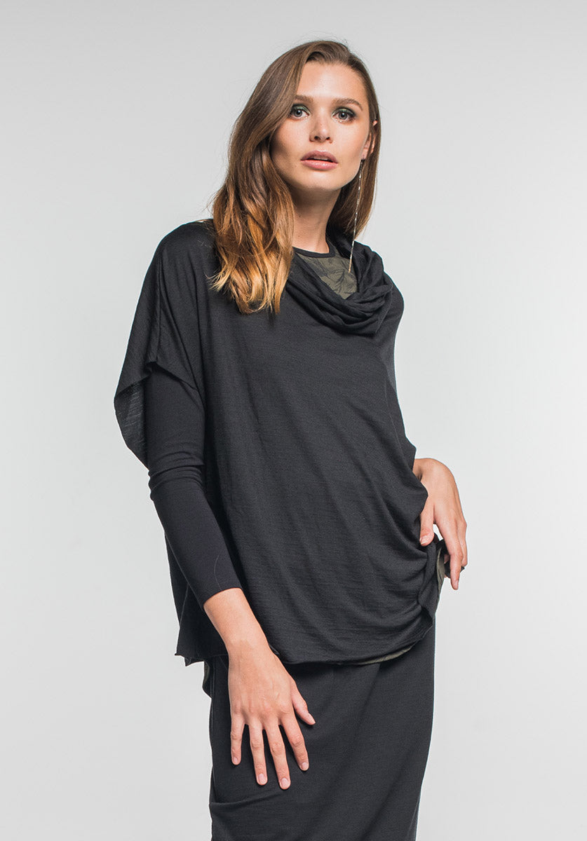 Spinner top black | Ethical Merino Wool clothing online Australia