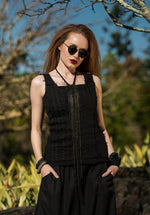 linen womens clothing online, black embroidered vest