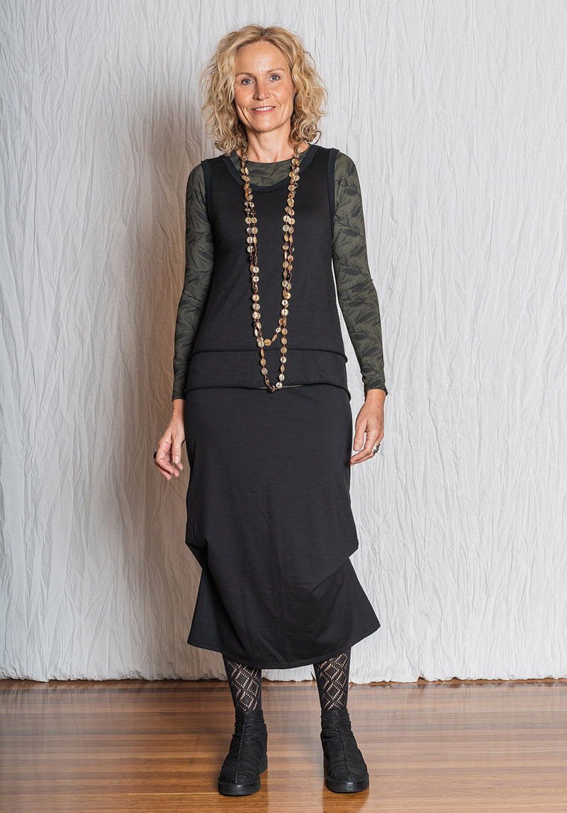 merino clothes Australia, woolen clothing online, black skirt Australian made